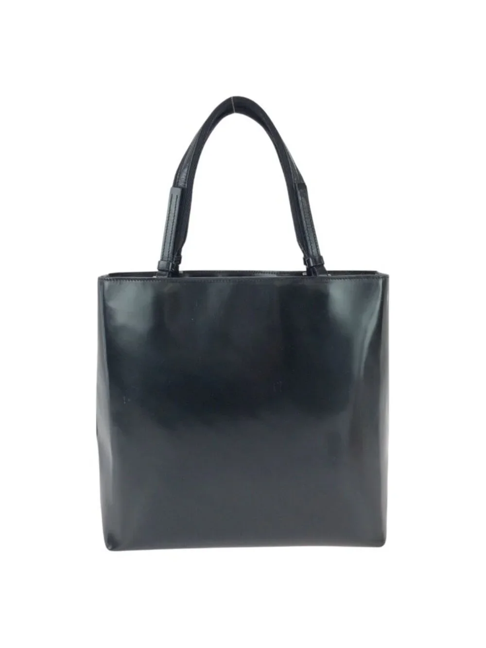 Prada Black Silver Patent Leather Tote Bag